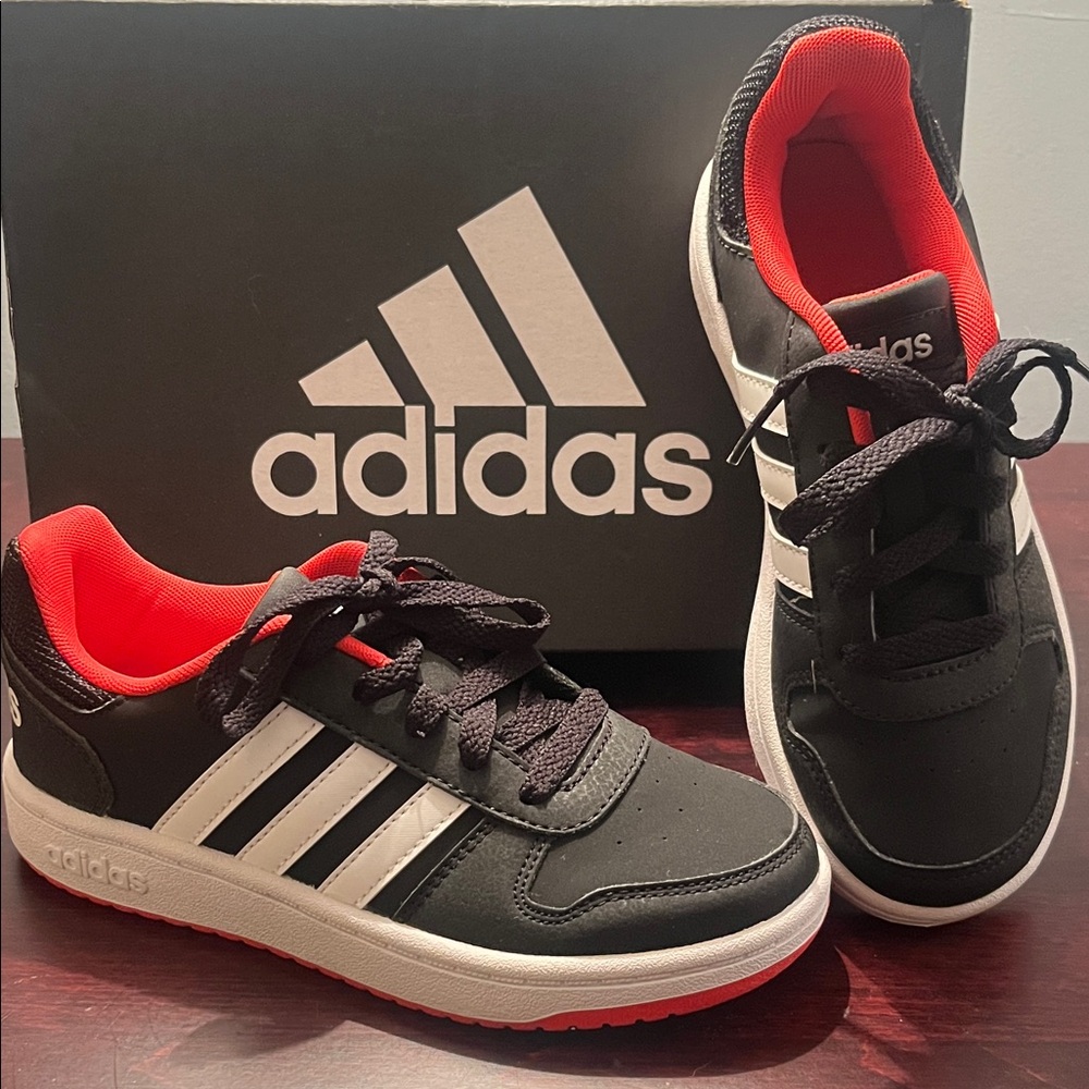 Adidas Kids Black and Red Sneakers with White Stripes - NWB